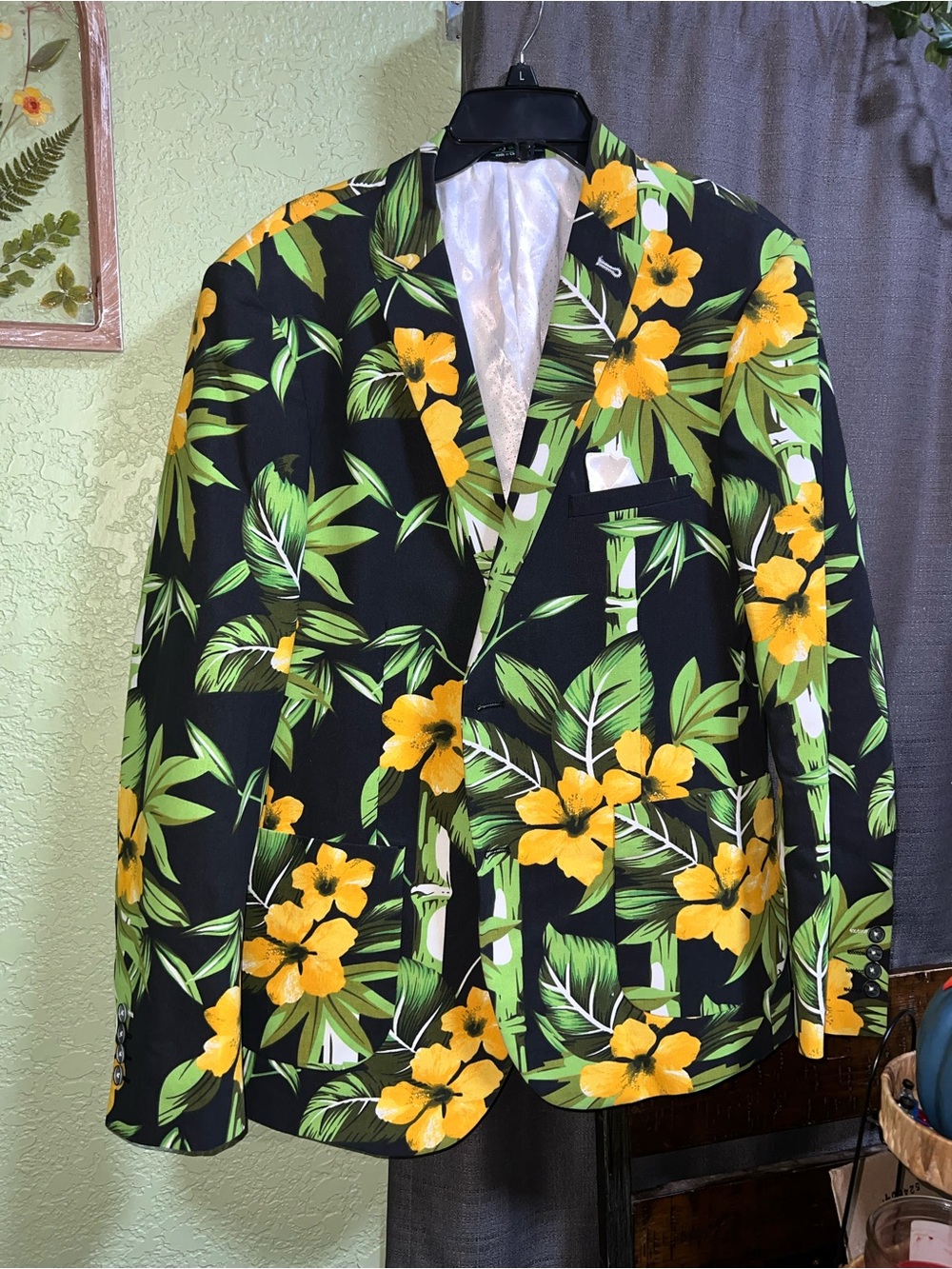 Paisley & Gray Black Tropical Floral Blazer with Yellow Flowers Suit Jacket Slim